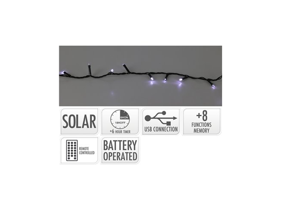 Guirlanda De Led 8 Funções Cintilantes Branco Frio Ip44 Solar Básico Basics