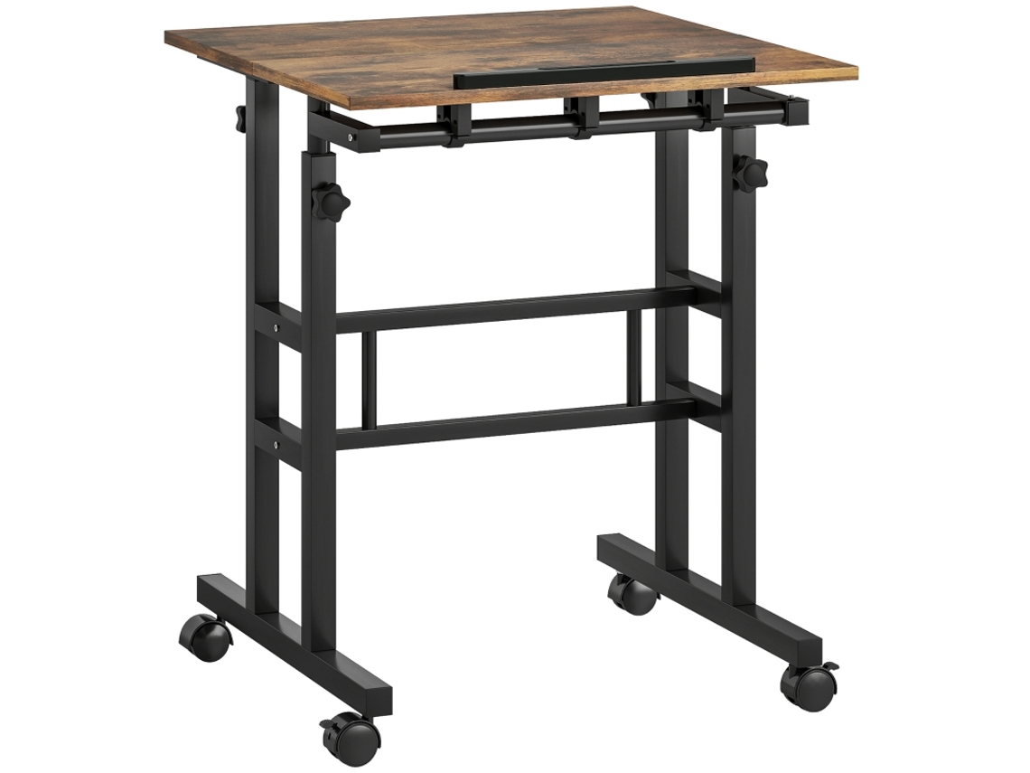 Mesa de Cozinha com Altura Regulável, Prateleira, Rodízios, Estilo Rústico Castanho, para Computador, 60 X 60 X 70,5 120 Cm PENGJIANG SHOP
