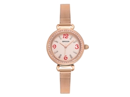 Relógio Vintage Feminino de Quartzo com Pulseira de Aço e Strass Dourado Rosa