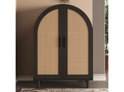 Buffet Elegante Com Design Curvo,portas De Ratan Trançado E Três Prateleiras Para Organizar Sapatos E Acessórios Mega Echo Trade Shop