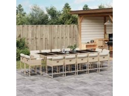 Vidaxl 15 Pcs Conjunto De Jantar P/ Jardim Com Almofadões Vime Pe Bege