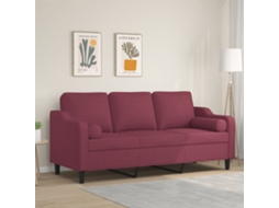Vidaxl Sofá 3 Lug. + Almofadas Decorativas 180cm Tecido Vermelho Tinto