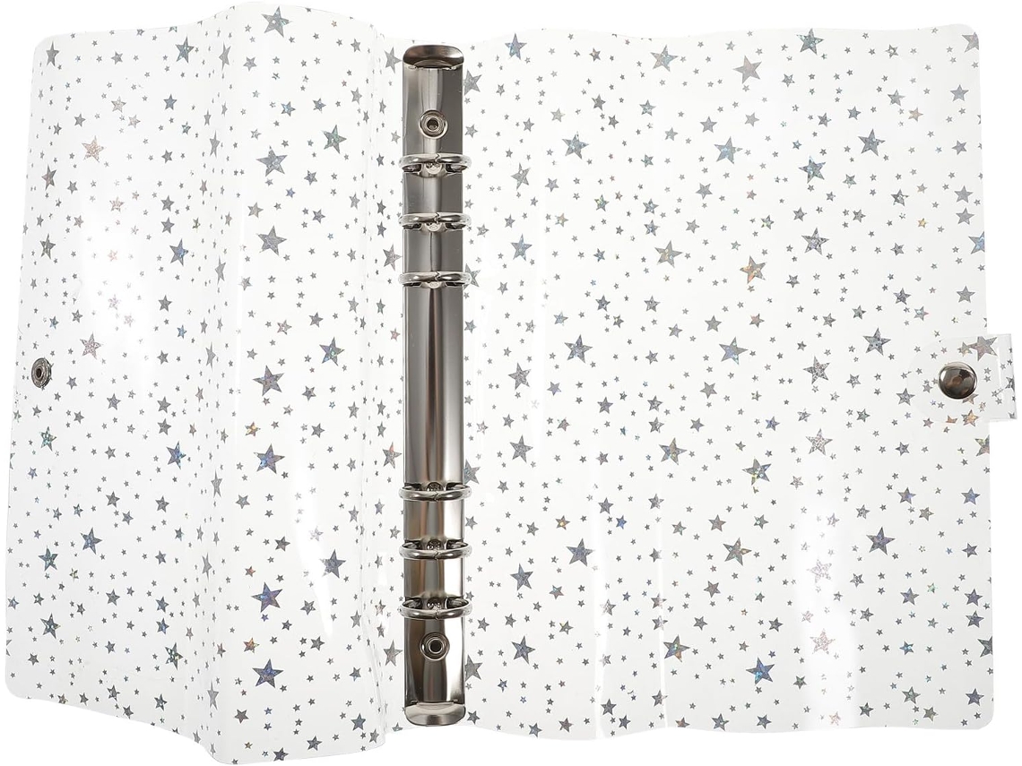 Capa para caderno Alipis A5 com 6 argolas, transparente, com estampa de estrelas, capa resistente em PVC para folhas.