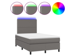 Cama Box Spring com Colchão e Led Couro Artificial Cinza MAISON EXCLUSIVE (120x200 cm)