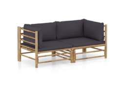 Conjunto 2pcs Lounge De Jardim Bambu C/ Almofadões Cinzento Escuro Dkd Home Decor