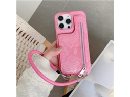 Capa Compatível Para Iphone 15 Pro Max Com Zíper, Porta-cartões, Espelho, Textura De Pele De Cobra Em Pu Parte Traseira De Pc Com Cordão