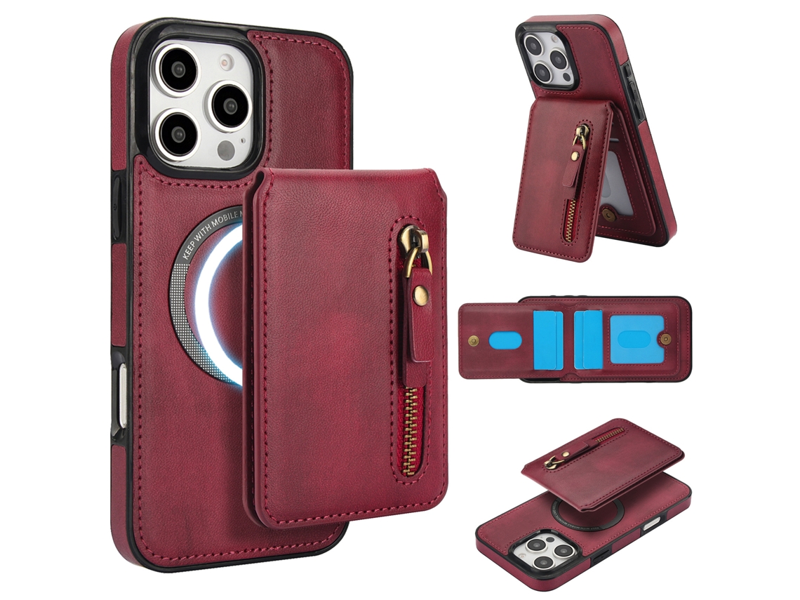 Capa Hexinyigjly Para Iphone 16 Pro Com Carteira Destacável, Compatível Com Magsafe, Em Couro Pu Vermelho