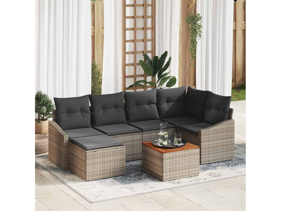 Vidaxl Conjunto De Sofá De Jardim 7 Unid. Cinzeto Vime Pe