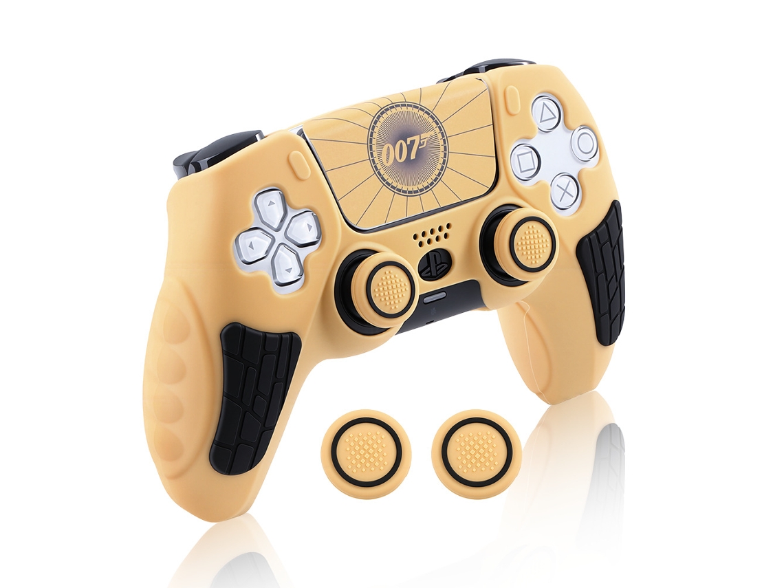 Capa PANOONA para PS5 em silicone antiderrapante com suporte para Command 2, amarelo claro.