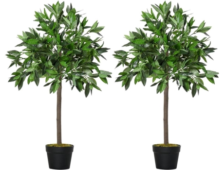 Conjunto 2 Plantas Artificiais OUTSUNNY Árvore de Laurel (Verde - 16x90 cm - PE e PP)