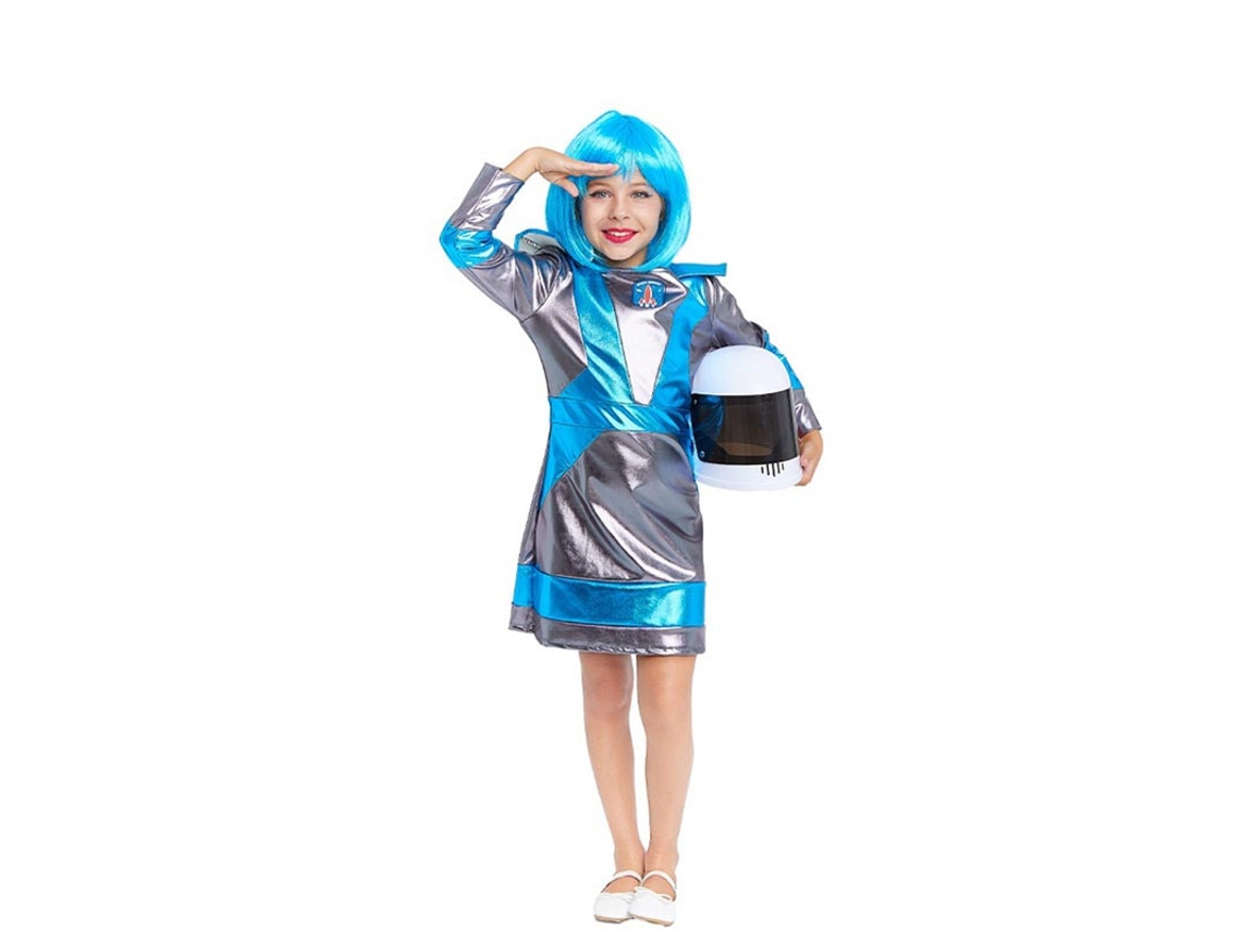 Fato de astronauta prateado e azul escuro para menina