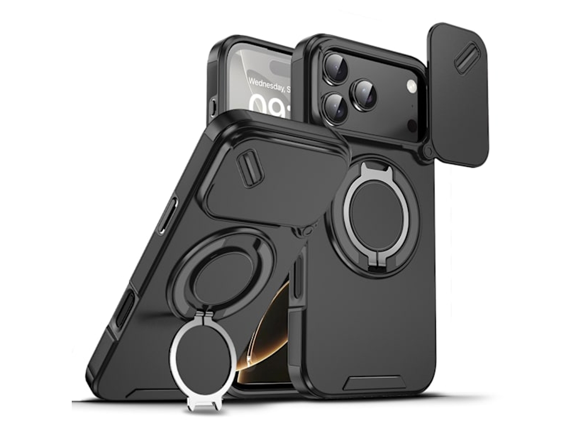 Capa para Iphone 17 com Suporte Celular e Protetor de Lente, Preta AQUAFORGE