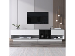 Móvel de Tv Branco e Preto Brilhante, 190x40x42 Cm, 3 Gavetas, 2 Nichos Abertos, Design Moderno Color Block KOMHTOM