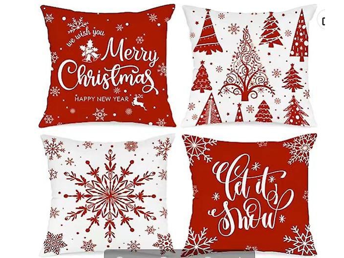 Conjunto De 4 Capas De Almofadas De Natal Brancas E Vermelhas 12x12, Capas De Almofadas Decorativas De 12 Polegadas Com Flocos De Neve De Inverno, Cap