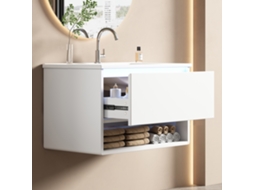 Lavatório Suspenso Laqueado Led Gaveta Branco 76.5x46x45cm VELTRIX