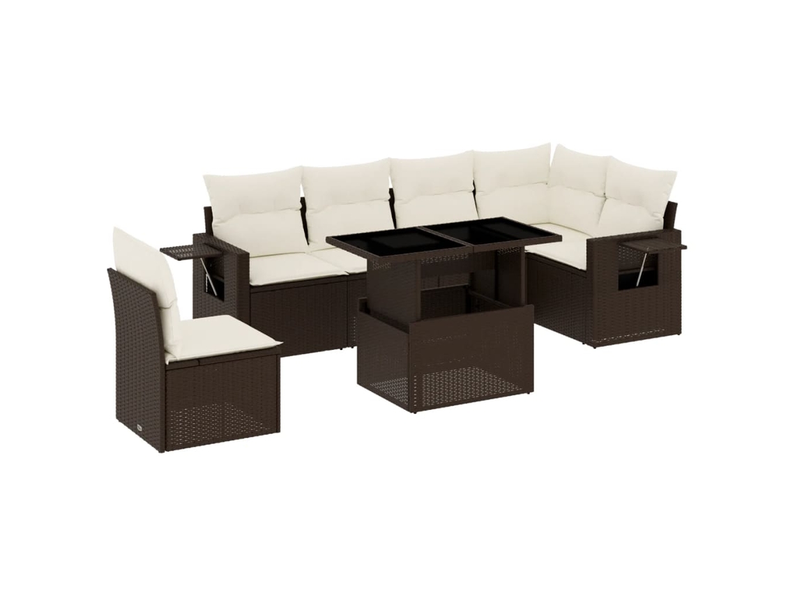 Conjunto de 7 Sofás de Jardim com Almofadões Vime Pe Castanho MAISON EXCLUSIVE (7 pcs)