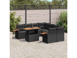 Vidaxl 9 Pcs Conjunto De Sofás P/ Jardim C/ Almofadões Vime Pe Preto