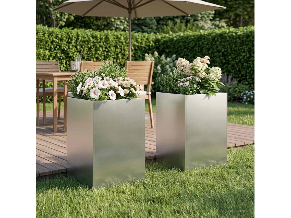 Vidaxl Vaso De Jardim 2 Unid. Prateado 40 X 40 X 75 Cm Aço Inoxidável