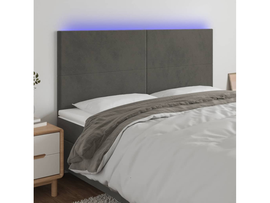 Vidaxl Cabeceira De Cama C/ Led Veludo 180x5x118/128 Cm Cinza-escuro