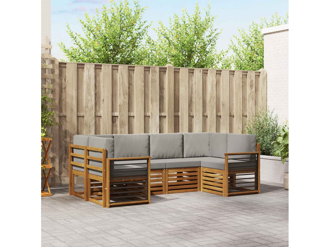 Vidaxl Conjunto De Sofá Sectional 6 Pcs Cinza Natural E Claro