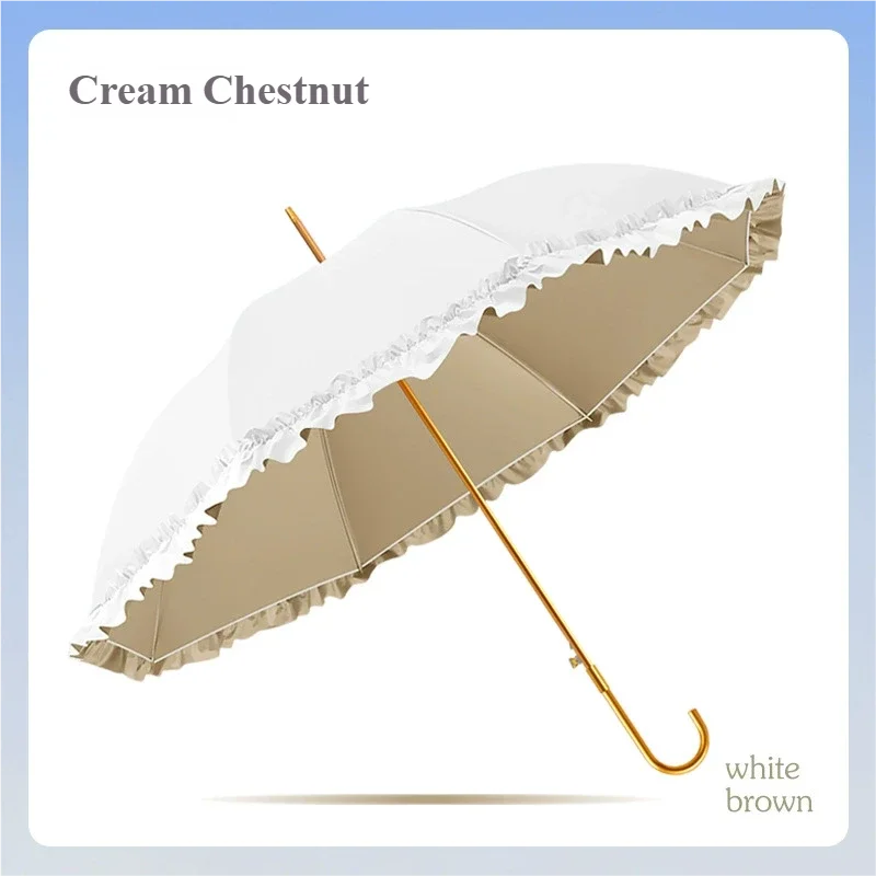 Guarda-chuva De Renda Com Proteção Solar Em Borracha Colorida (branco 8k), Cabo Reto Com Cabo Curvo, Guarda-chuva Para Proteção Solar.