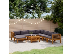 Vidaxl 9 Pcs Conjunto Lounge De Jardim C/ Almofadões Acácia Maciça