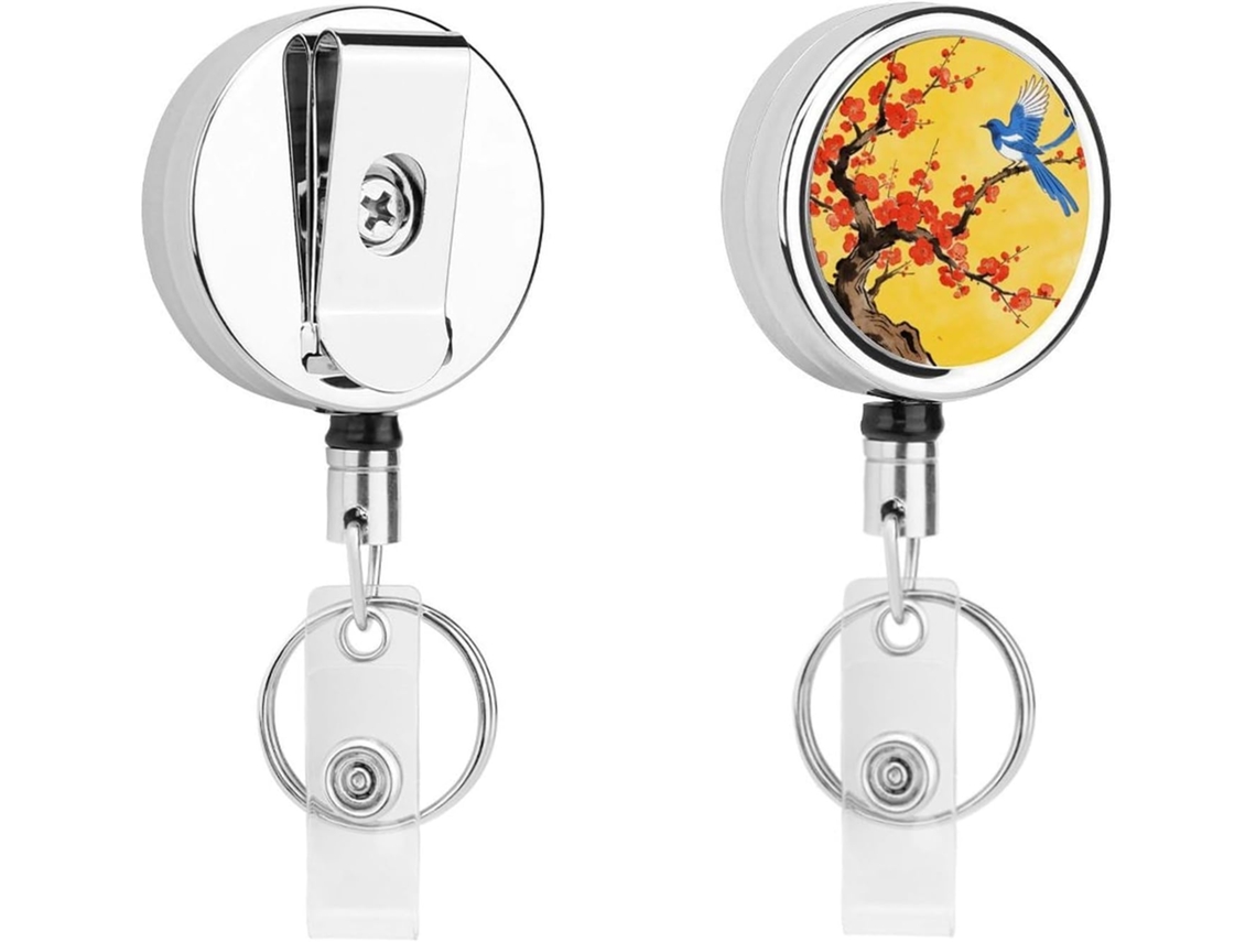 A Alegria Está Na Ponta Do Porta Crachá Retrátil De Metal Plum Blossom, Portátil, Em Nylon, Com Cordão De Aço Inoxidável