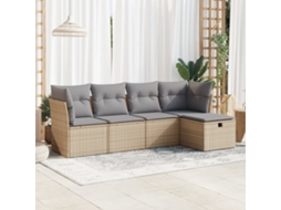 Vidaxl 5 Pcs Conjunto De Sofás P/ Jardim Com Almofadões Vime Pe Bege