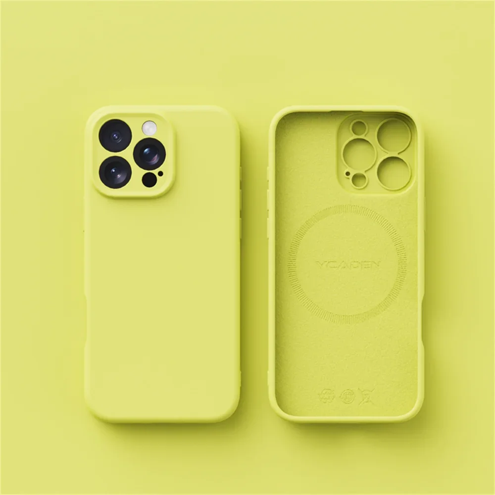 Capa Para Celular Com Carregamento Sem Fio (iphone 16 Amarelo), Feita De Silicone Líquido.