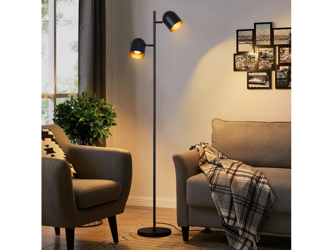 Nettlife Candeeiro De Pé Com 2 Luzesâmpadas Preto Dourado Metal E14 Candeeiro De Pé Retro Industrial, 145 Cm, Para Uso Diário, Uso Doméstico