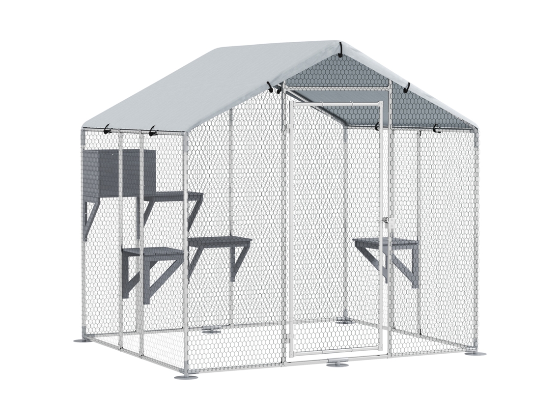 Abrigo para Gatos ao Ar Livre em aço galvanizado telhado impermeável para 5 gatos 200x170x195cm | S/MARCA