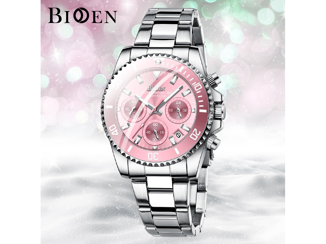 Relógio Feminino MDUG Casual de Quartzo com Pulseira de Aço Inoxidável, Data, Visor Luminoso e Cronógrafo