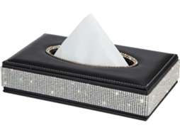 Porta Papéis Retangular Decorativo Em Couro Com Strass Aquaforge (preto)