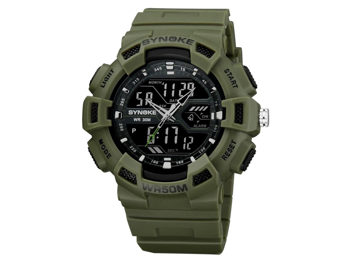 Relógio Esportivo Eletrônico Multifuncional Masculino Synoke (Verde Militar)
