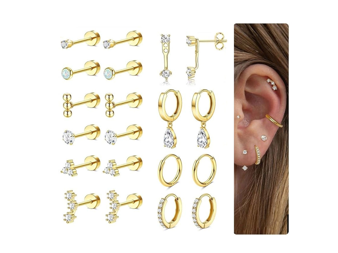 Brincos, 10 Pares De Brincos De Aço Inoxidável, Para Orelhas Sensíveis, Unissex (dourado) Spqment