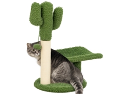Árvore para Gatos em Formato de Cacto com Arranhador e Bola de Brincar, 35x31x55,5 Cm, Verde e Branca. ESSÊNCIACASA