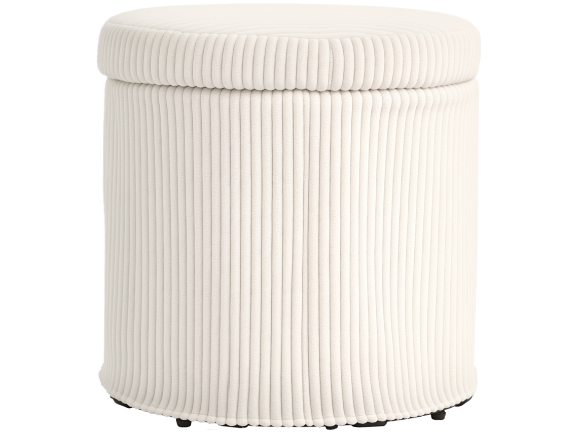 Puf Redondo com Armazenamento, Veludo Cotelê, Ø40x41 cm, Bege