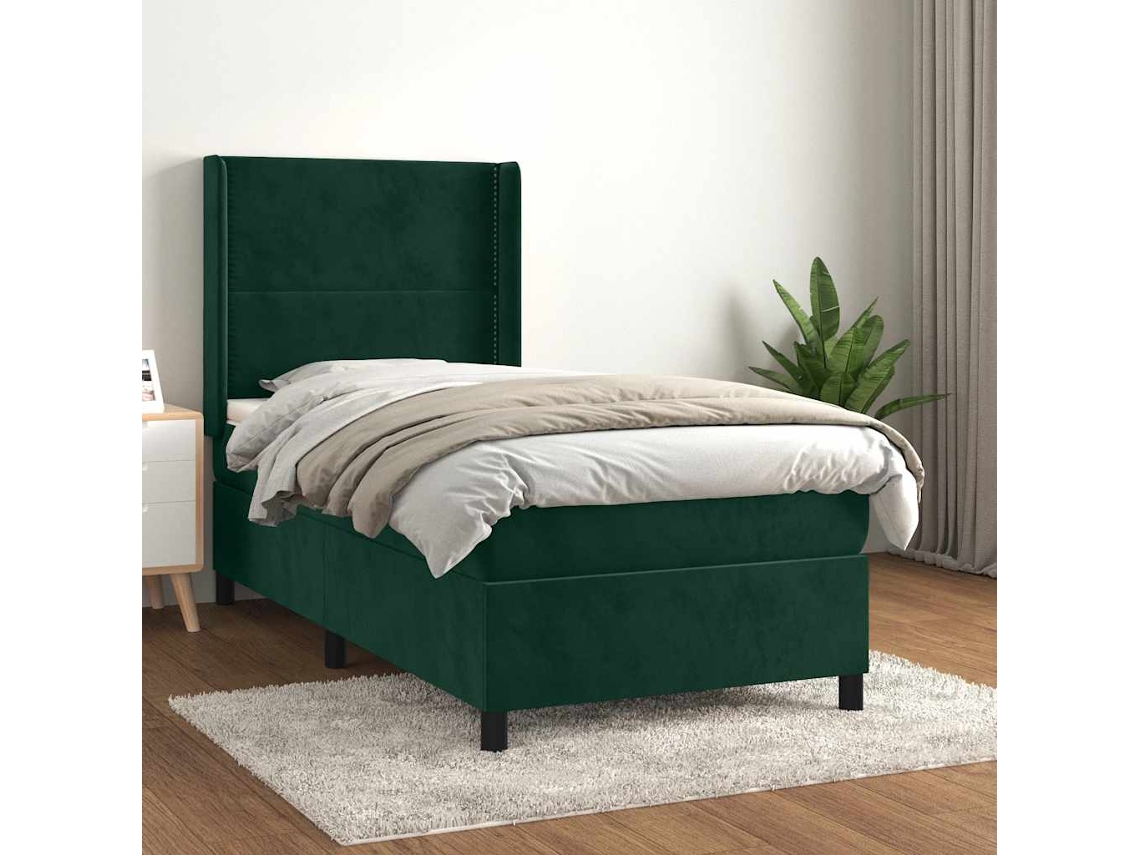Vidaxl Cama Com Molas/colchão 90x200 Cm Veludo Verde-escuro
