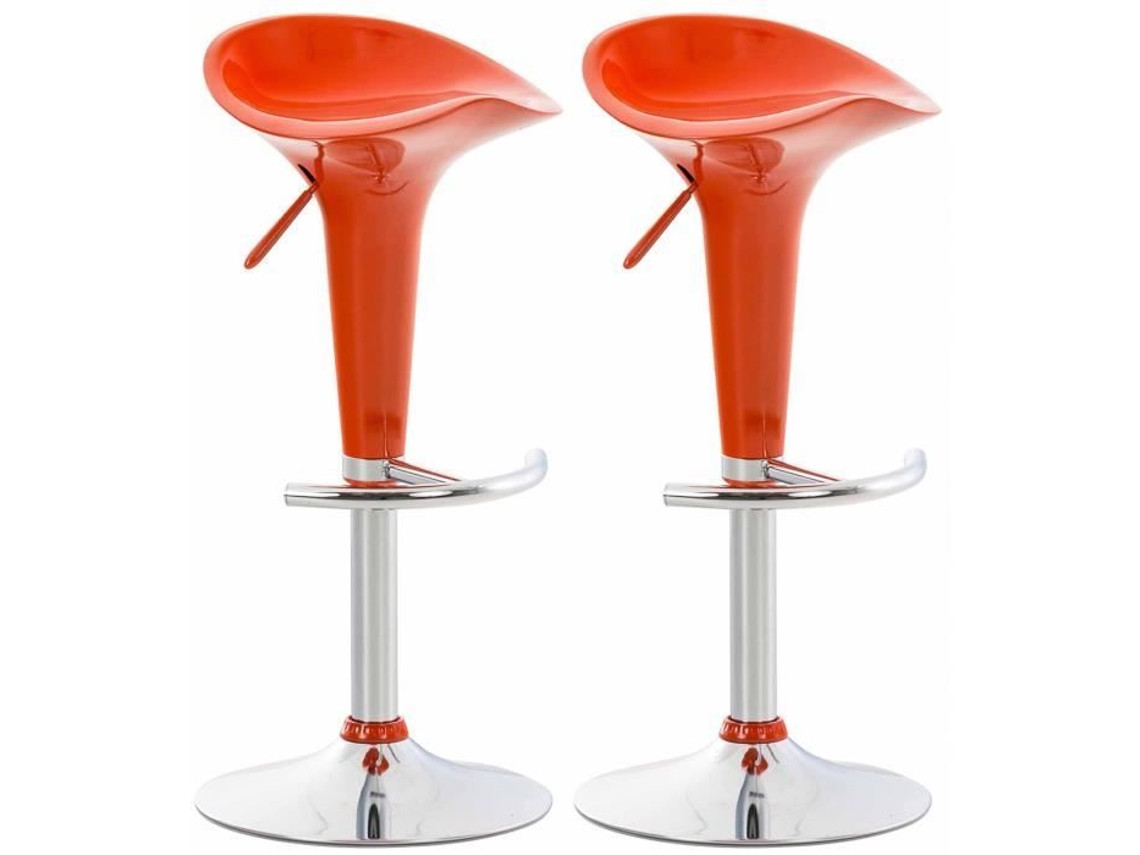 Conjunto De 2 Bancos De Bar Com Assento De Plástico E Base De Metal, Laranja Clp
