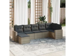 Vidaxl 7 Pcs Conjunto Sofás P/ Jardim C/ Almofadões Vime Pe Cinzento