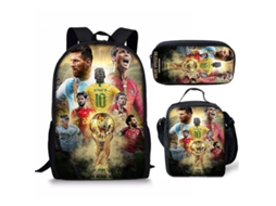 Mochila Escolar Infantil de Três Peças com Estampa do Astro Futebol Messi, Mochila com Desenho Animado para Alunos do Ensino Fundamental BRILVIBERA