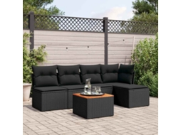 Vidaxl 6 Pcs Conjunto Sofás De Jardim C/ Almofadões Vime Pe Preto