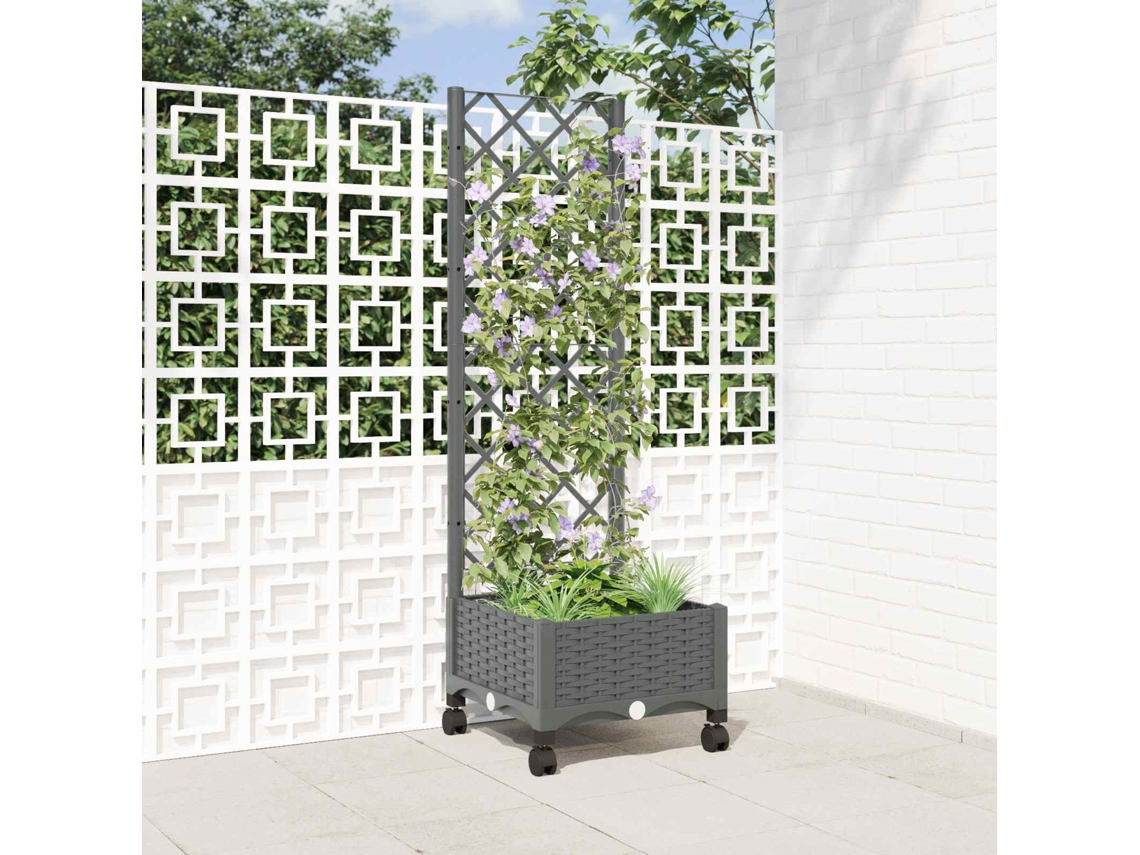 Vidaxl Vaso De Jardim Com Treliça E Rodas Cinzento-claro Pp