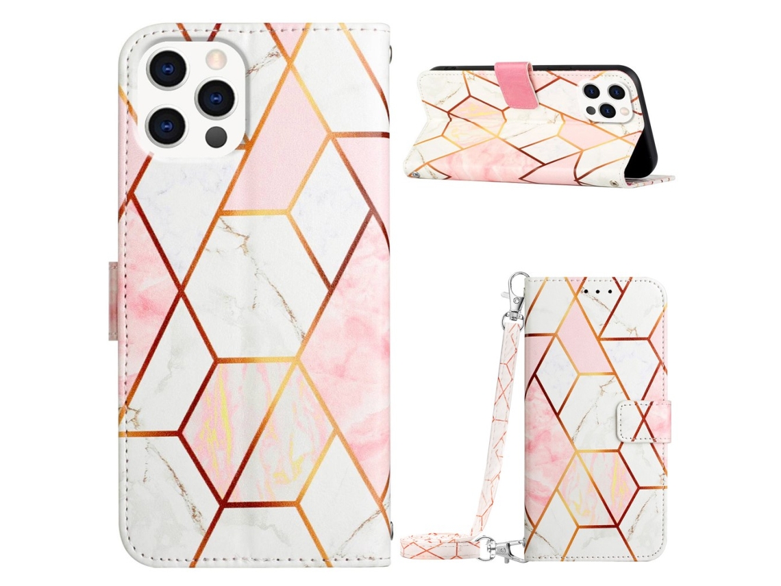 Capa Padrão Mármore Para Iphone 15 Pro Max Pele Sintética Anti-choque Multicor