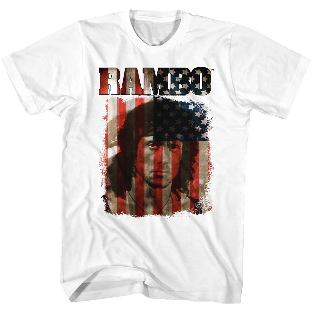 Rockinstone Rambo Movie Merica White Adult T-shirt Size:xl