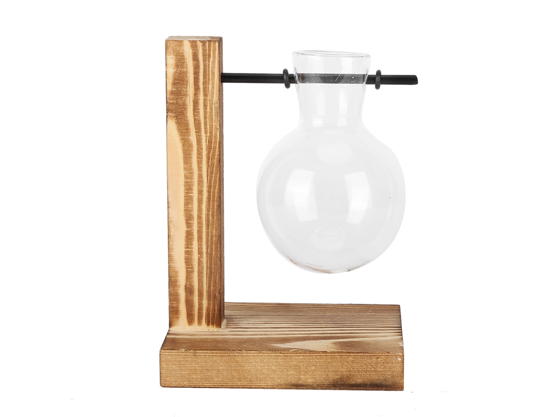 Vaso LAXISCREED Transparente com Suporte de Madeira