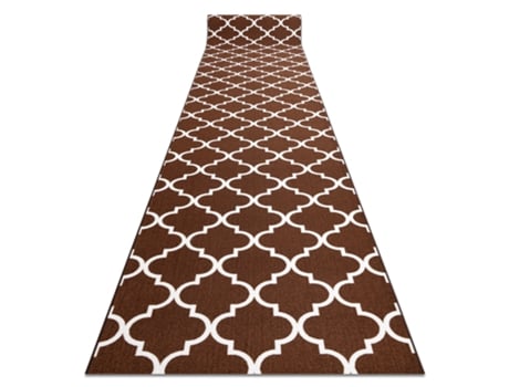 Passadeira Base Antideslizante Trevo Marroquino Castanho Trellis 100 cm 0351