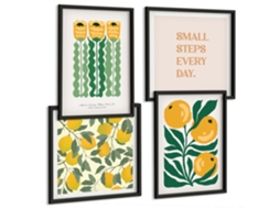 Composição De Quadros Flores Cítricos Frases Positivas Espelharte (4 Peças)