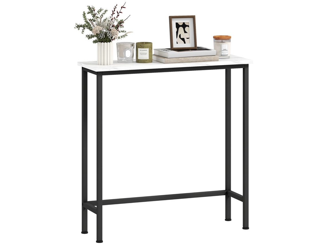 Mesa de entrada com tampo de mármore, madeira e aço 75x24x76cm preto e branco S/MARCA