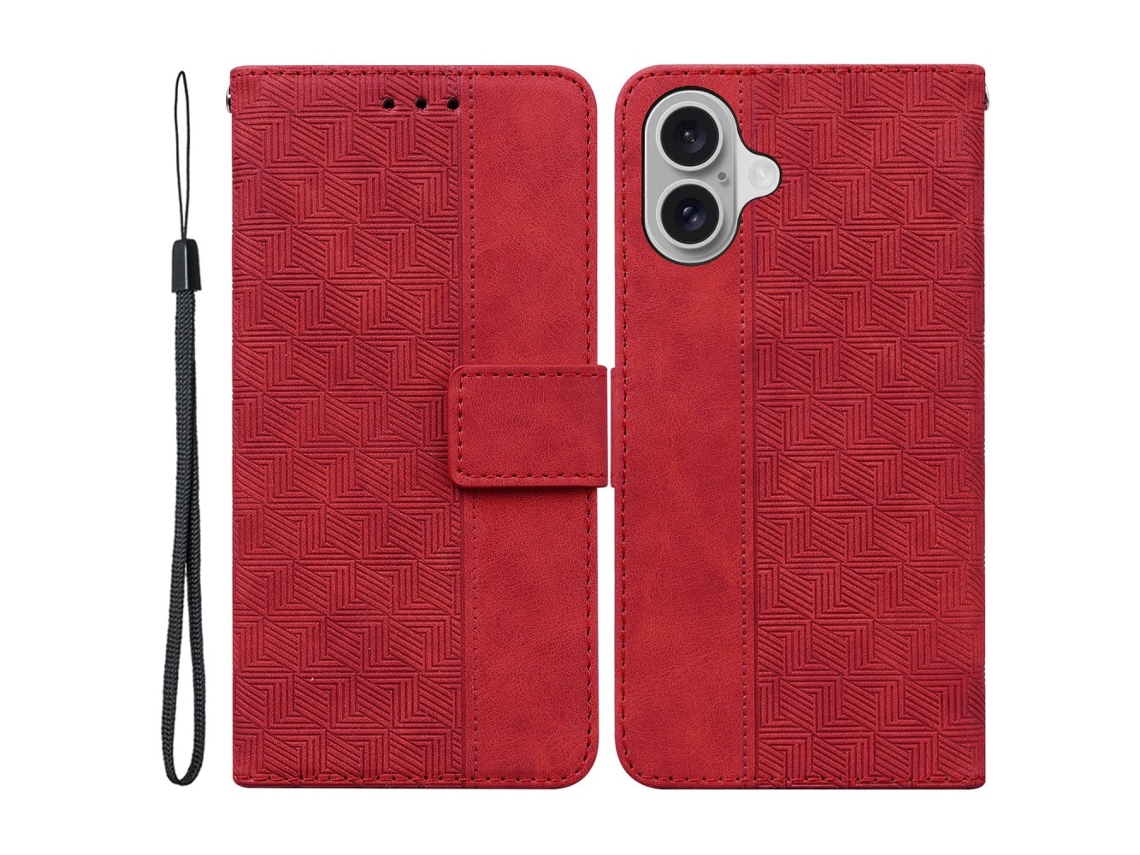 Capa Em Couro Pu, Cor Vermelho, Para Apple Iphone 16